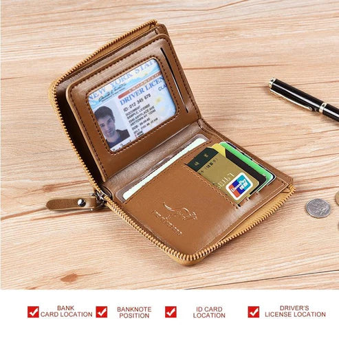 (π2025 New Year Hot Saleπ)Men Wallet Zipper Genuine Leather Purse ( RFID PROTECTED )