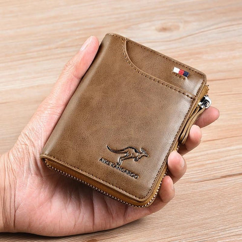 (π2025 New Year Hot Saleπ)Men Wallet Zipper Genuine Leather Purse ( RFID PROTECTED )
