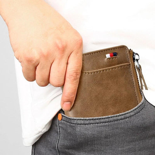 (π2025 New Year Hot Saleπ)Men Wallet Zipper Genuine Leather Purse ( RFID PROTECTED )