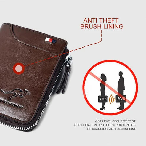 (π2025 New Year Hot Saleπ)Men Wallet Zipper Genuine Leather Purse ( RFID PROTECTED )