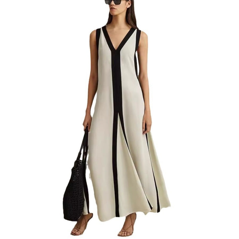Women's Sexy V-Neck Color Clash Sleeveless Dresses